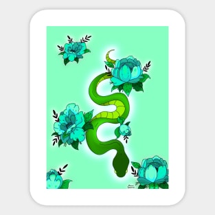 Green snake with roses Sticker